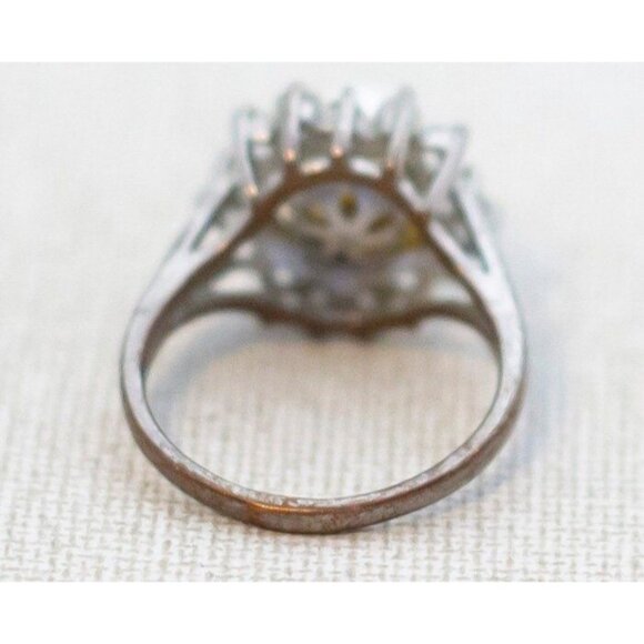 Size 8 1/2, Vintage Faux Pearl Floral Rhinestones Silver Tone Ring - A23 - Picture 3 of 4